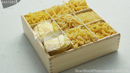 Image of Different kind of macaroni in box