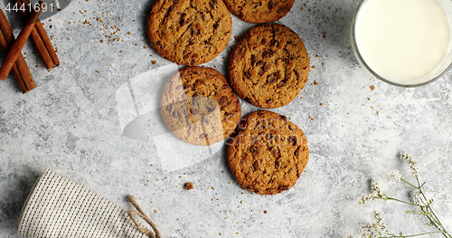 Image of Cookies on table with glass of milk