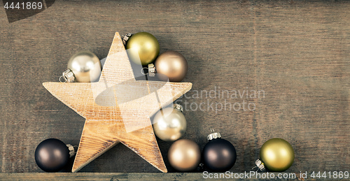 Image of Christmas decoration glass balls with wooden star