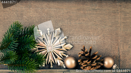 Image of Christmas decoration glass balls with snowflake star twig and pi