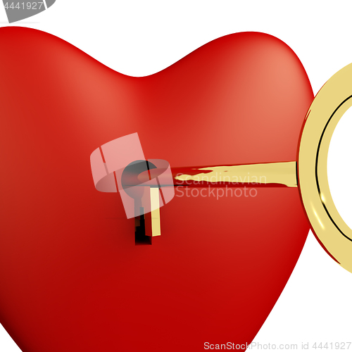 Image of Heart With Key Close Up Showing Love Romance And Valentines