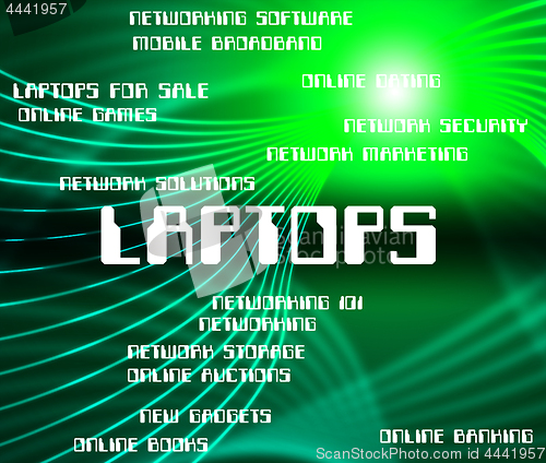 Image of Laptops Word Shows Text Keyboard And Notebook