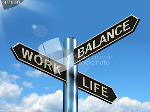 Image of Work Life Balance Signpost Showing Career And Leisure Harmony