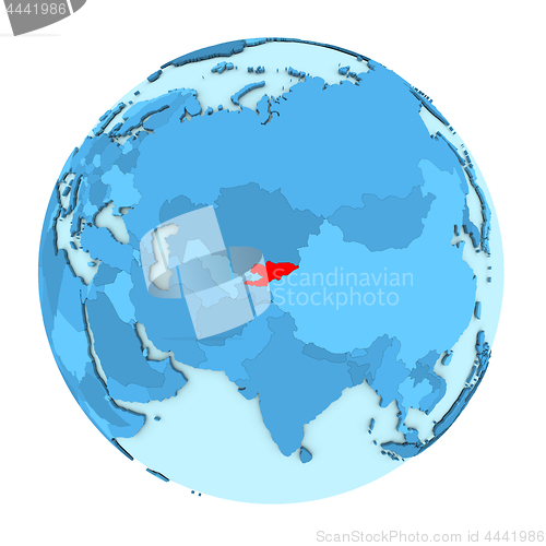 Image of Kyrgyzstan on globe isolated