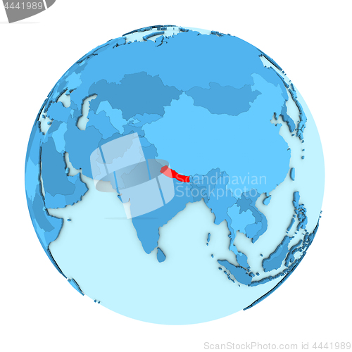 Image of Nepal on globe isolated