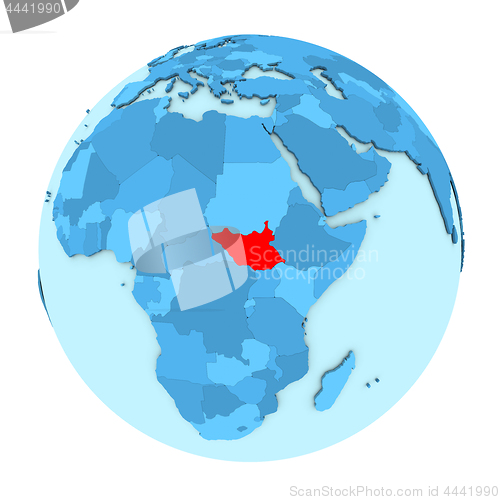 Image of South Sudan on globe isolated