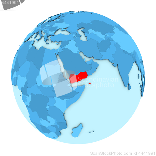 Image of Yemen on globe isolated