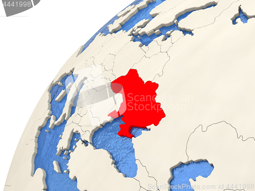 Image of Ukraine on globe