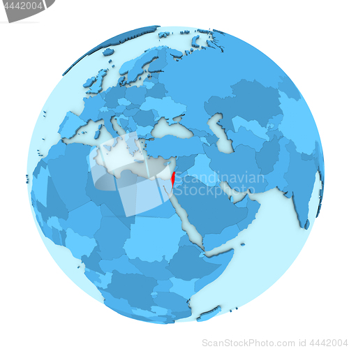 Image of Israel on globe isolated