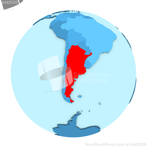 Image of Argentina on globe isolated