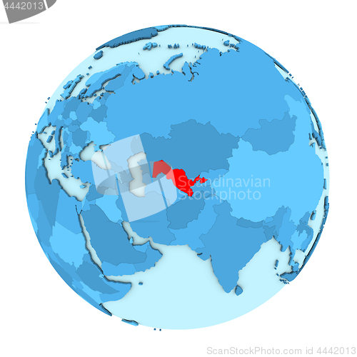 Image of Uzbekistan on globe isolated