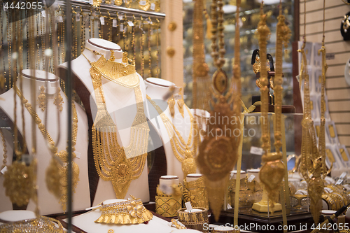 Image of gold jewelry in the shop window