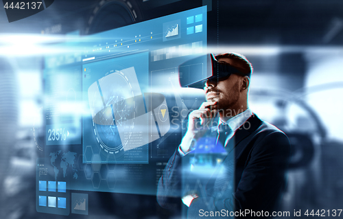 Image of businessman in virtual reality headset and screen