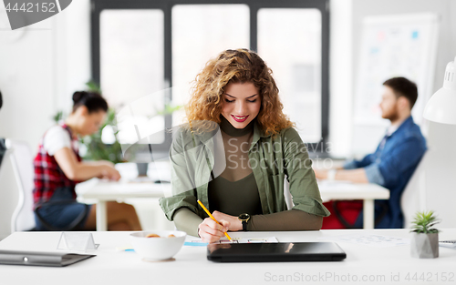 Image of creative woman working on user interface at office