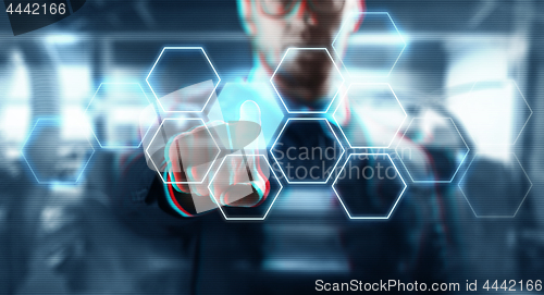 Image of close up of businessman with virtual screen