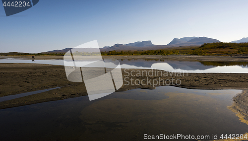 Image of Landscape with Tornetrask lake and u-shaped valley Lapporten, No