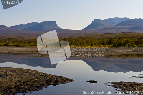 Image of Landscape with Tornetrask lake and u-shaped valley Lapporten, No