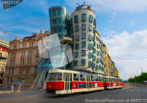 Image of Dancing House and old tram