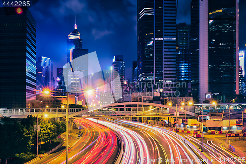 Image of Street traffic in Hong Kong at night