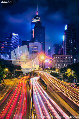 Image of Street traffic in Hong Kong at night