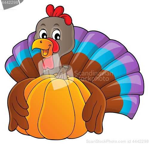 Image of Turkey bird holding pumpkin theme 1