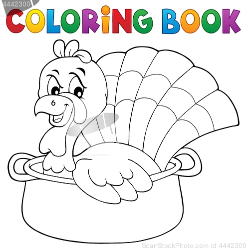 Image of Coloring book turkey bird in pan theme 1