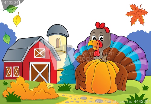 Image of Turkey bird holding pumpkin theme 3