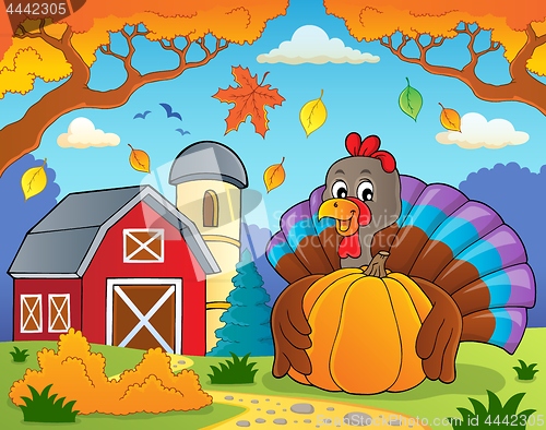 Image of Turkey bird holding pumpkin theme 4
