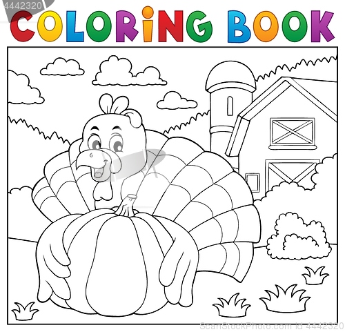 Image of Coloring book turkey bird and pumpkin 2