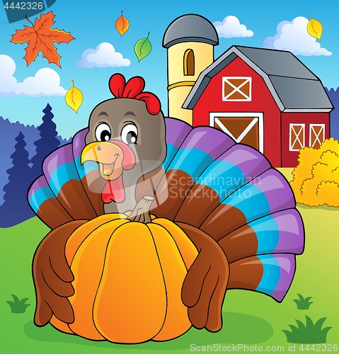 Image of Turkey bird holding pumpkin theme 2