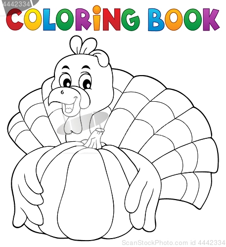 Image of Coloring book turkey bird and pumpkin 1