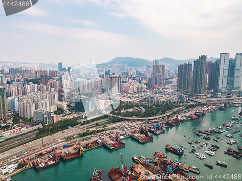 Image of Hong Kong City at aerial view in the sky