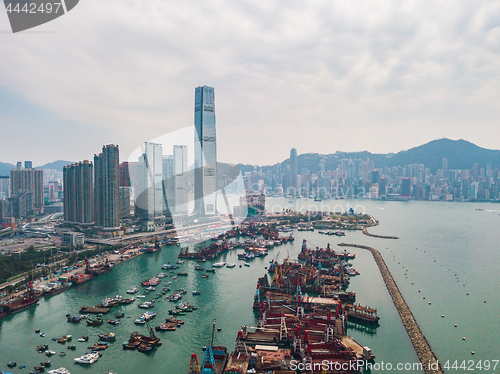 Image of Hong Kong City at aerial view in the sky