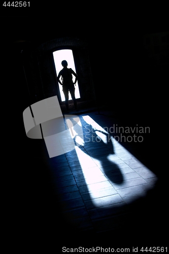 Image of Figure standing in backlight