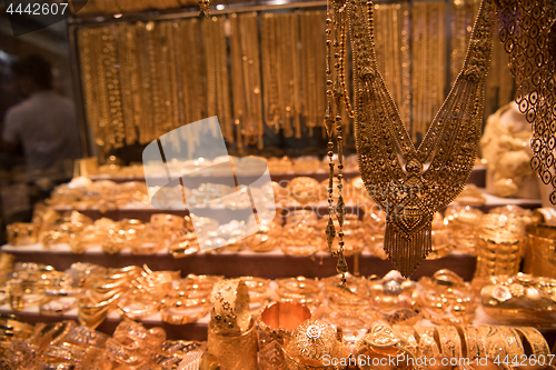 Image of gold jewelry in the shop window