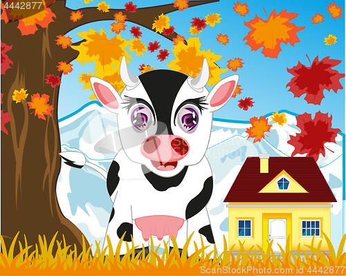Image of Home animal cow by autumn on nature.