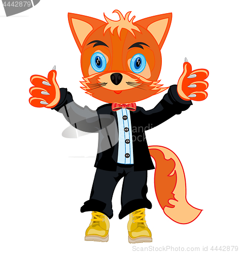 Image of Cartoon animal fox in fashionable suit and shoe