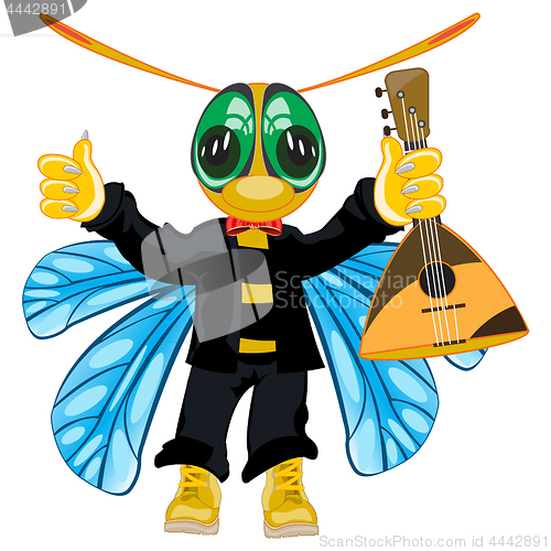 Image of Vector illustration of the bee in fashionable suit and with balalaika