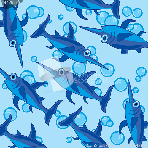 Image of Fish sword vector pattern on turn blue