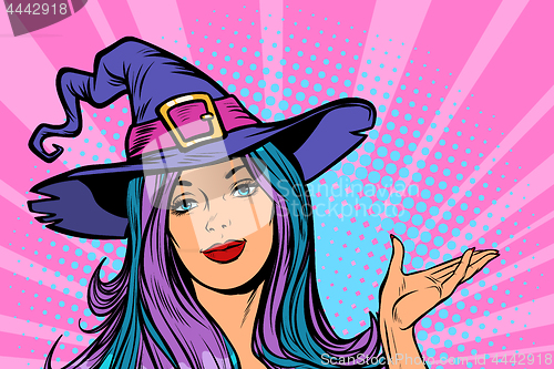 Image of happy Halloween witch beautiful woman