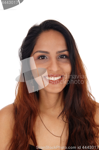 Image of Portrait of lovely smiling young woman