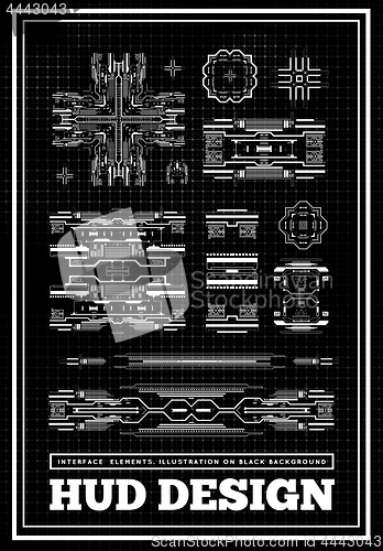 Image of HUD futuristic user interface. Sci-Fi future technology display design. Business abstract background. Set graphs and charts. Infographics elements. Mock up vector template