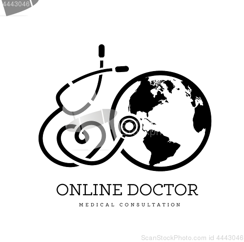 Image of Sign in the form of a stethoscope in the shape of the heart and globe. Can be used as a logo for online medicine, telemedicine or earth day