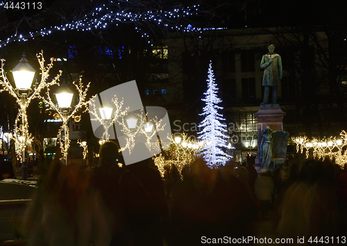 Image of HELSINKI, FINLAND – DECEMBER 7 2017: Christmas lights on the E