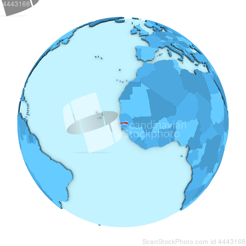 Image of Gambia on globe isolated