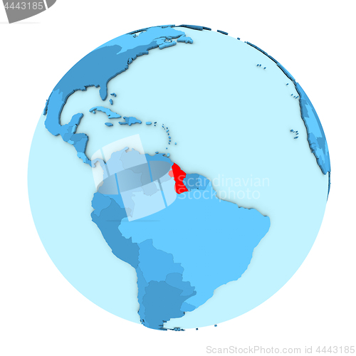 Image of Guyana on globe isolated