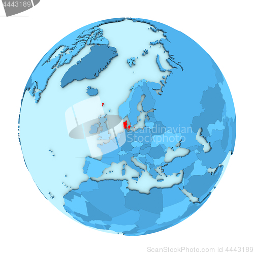 Image of Denmark on globe isolated