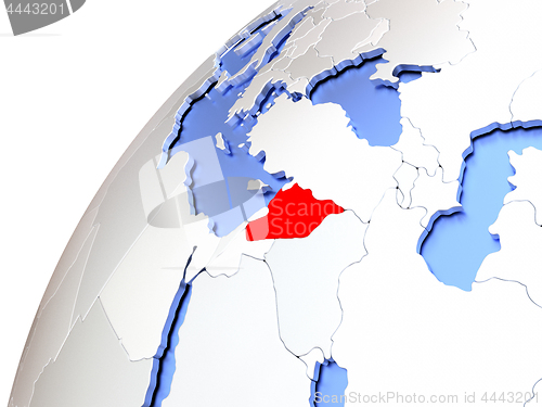 Image of Syria on modern shiny globe