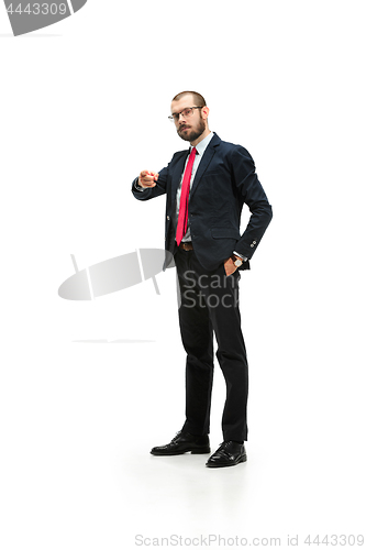 Image of Full body portrait of businessman with folder on white