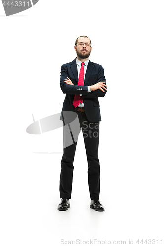 Image of Full body portrait of businessman with folder on white